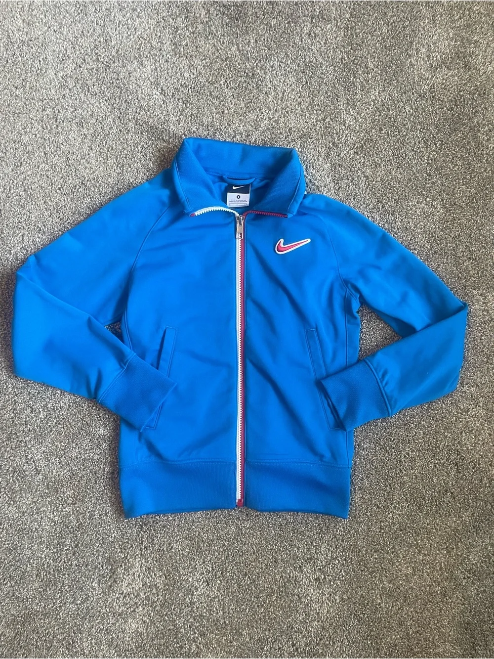 Nike Bright Blue Kids Zip-Front Track Jacket with Red-Trim Swoosh Size Small